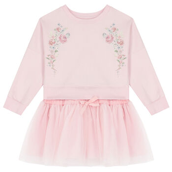 Girls Pink Floral Tulle Dress